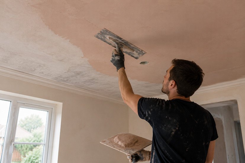 Freshly plastered ceiling