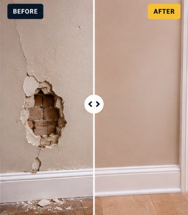 Professional plaster patch repairs before and after