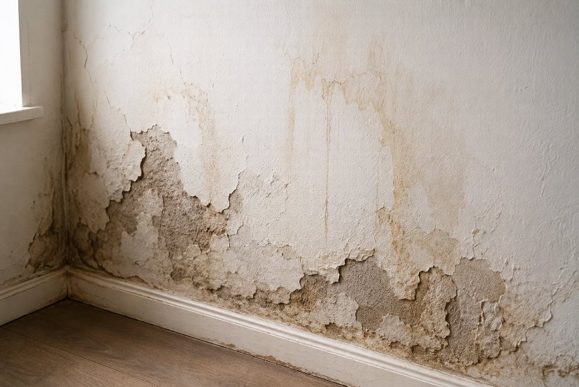 Freshly plastered interior wall ready for decorating